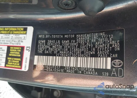 2013 Toyota Corolla S/S Special Edition из США, поврежденный, VIN 2T1BU4EE3DC998262